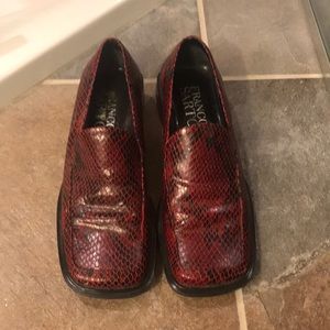 Rarely worn size 7 red snakeskin loafers